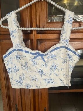 Blue Floral Bustier Crop Top